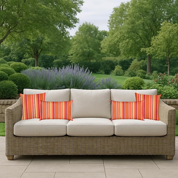 RSH DECOR: Sunbrella Square Throw Pillows Set of 4 | 20" x 20" | Water and Fade-Resistant Performance Fabric | Outdoor Pillow Covers with Down-Alternative Inserts | Dolce Mango