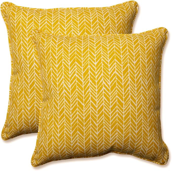 Pillow Perfect Outdoor/Indoor Herringbone Egg Yolk Throw Pillows, 18.5" x 18.5", Yellow, 2 Count