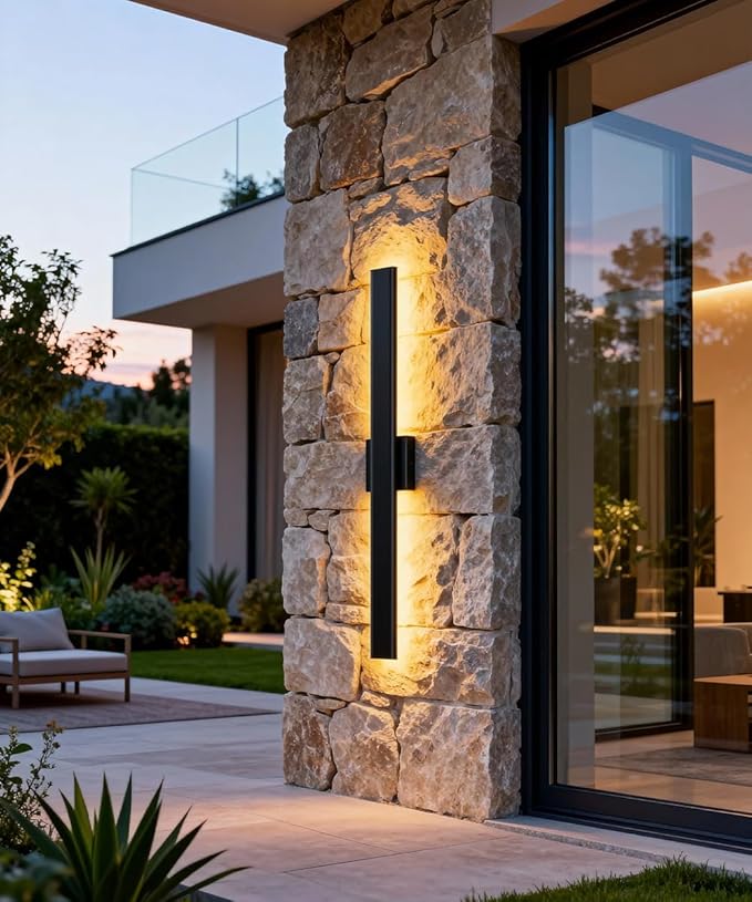 Aipsun 2 Packs Outdoor Wall Sconce, 3000K 4000K 6000K, 31.5in Modern Black Exterior Light, Long LED Linear Wall Light Outside Lighting for Entrance, Hallway, Garage, Porch(3CCT)