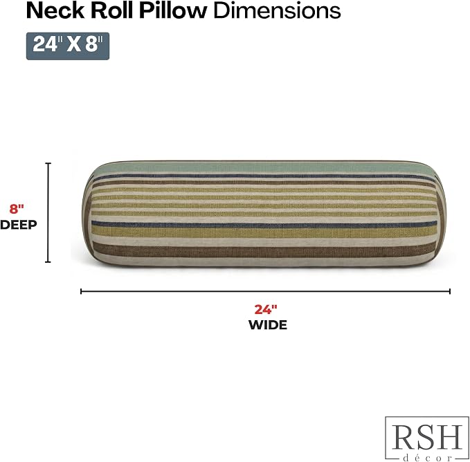RSH DECOR: Neck Roll Pillows Set of 2 | 24” x 8” | Outdoor Bolster for Patio, Deck, Porch, or Poolside Chairs | Fade & Water-Resistant | Made in USA (Extend Seaglass)