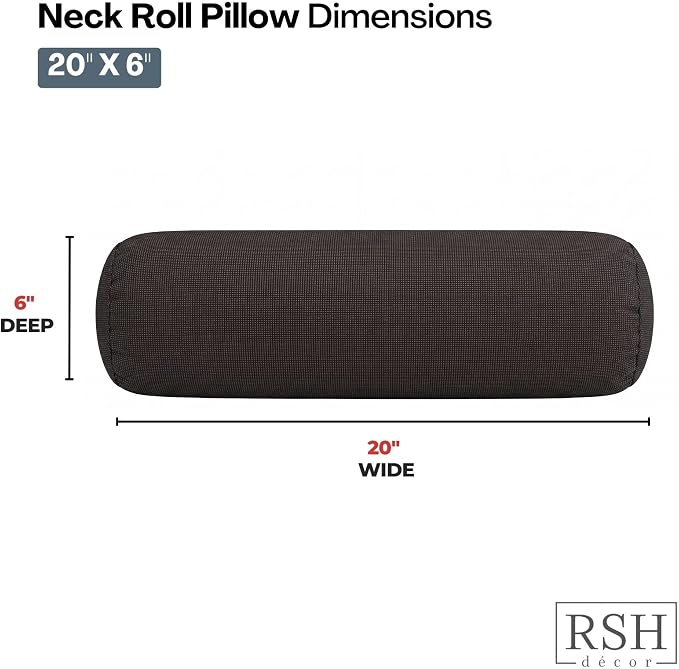 RSH DECOR: Sunbrella Neck Roll Pillows Set of 2 | 20” x 6” | Outdoor Bolster for Patio, Deck, Porch, or Poolside Furniture | Water & Fade-Resistant | Made in USA (Fife Slate)
