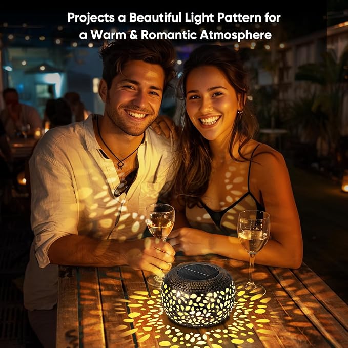 Solar Lanterns Waterproof Outdoor Decor: 2 Pack Hollow Out Retro Metal Solar Lights - Unique Gardening Gifts for Women Mom - Outside Garden Yard Patio Porch Tabletop Decorations 2 Lighting Colors