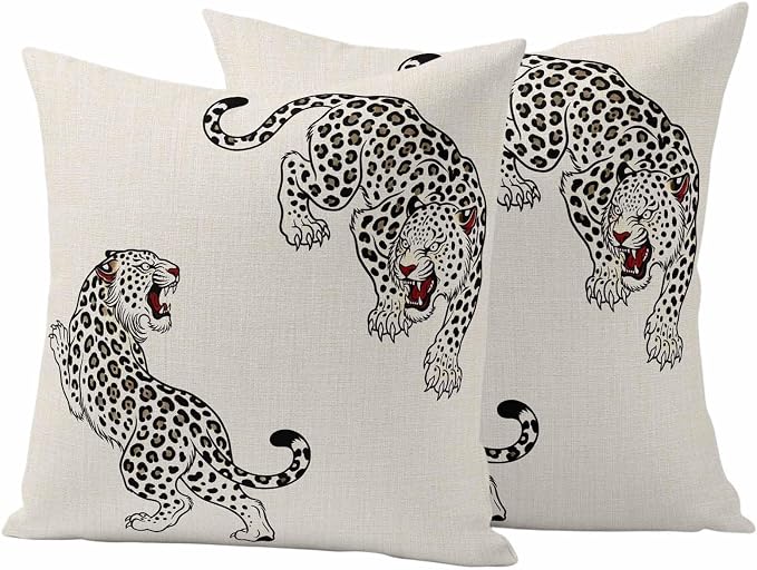 Vandarllin Outdoor Throw Pillows Covers 16x16 inch Set of 2 Waterproof Linen Leopard Decorative Zippered Cushion Covers for Patio Furniture, Bohemian Animal Print Lumbar Pillowcases