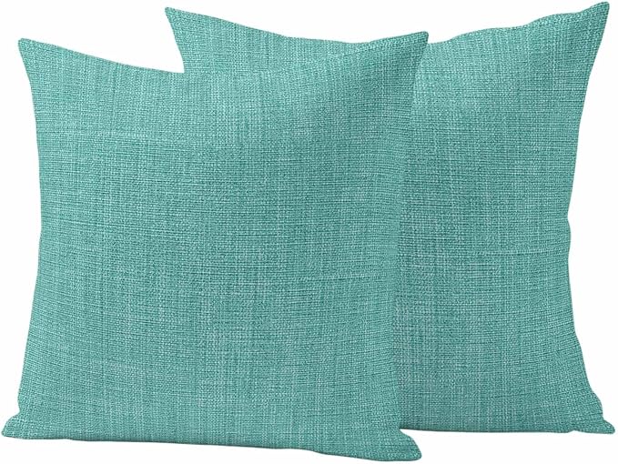 Outdoor Waterproof Throw Pillow Covers Set of 2 Turquoise Linen Pillowcases 26x26 Inches Farmhouse Pure Color Decorative Pillows Cushion Case Patio Pillows for Couch Bed Chair Garden