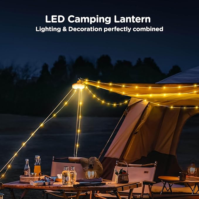 2-Pack Camping String Lights 4 in 1, 32.8FT Quick Storage 8 Modes | Protable Rechargeable Fairy Tent Lights String , Waterproof Portable LED Lamp for Outdoor Indoor Patio Decor Essentials