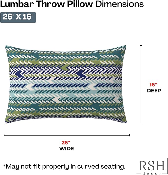 RSH DECOR: Sunbrella Jumbo Lumbar Pillows Set of 4 | 26" x 16" | Indoor Outdoor – Patio, Lounge, Adirondack | Water & Fade-Resistant | Down-Alternative Inserts | Made in USA (Escape Sky)