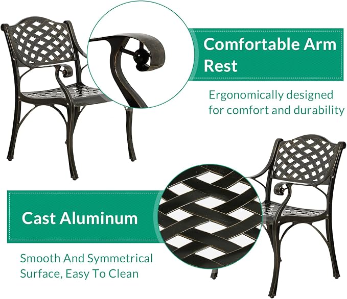 VIVIJASON 9-Piece Outdoor Dining Set, Cast Aluminum Retro Patio Furniture Table and Chairs Set for 8, Include Large 64" Square Dining Table and 8 Chairs with Umbrella Hole for Deck Porch