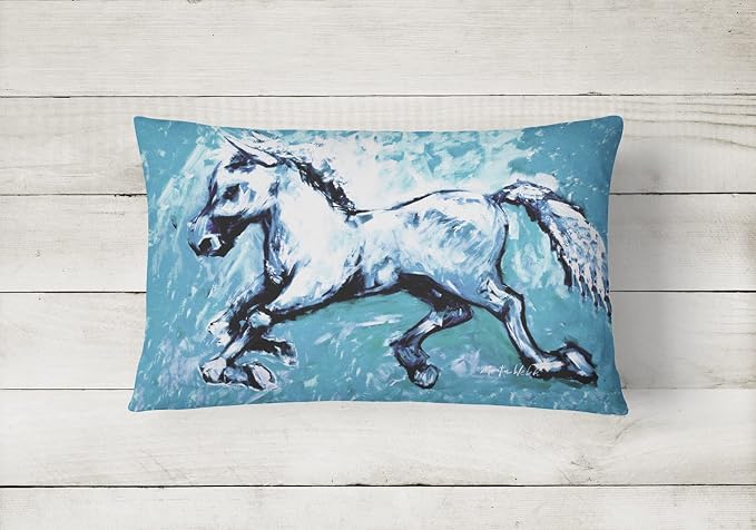 Caroline's Treasures MW1171PW1216 Shadow The Horse in Blue Canvas Fabric Decorative Pillow Machine Washable, Indoor Outdoor Decorative Pillow for Couch, Bed or Patio, 12HX16W