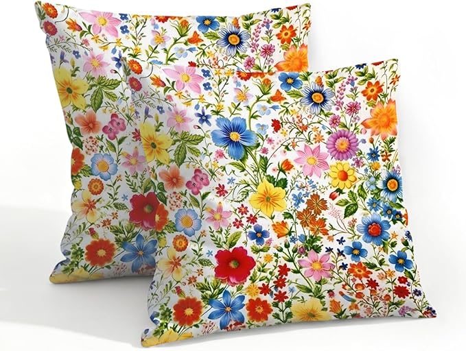 20x20 Inch Outdoor Pillow Covers Set of 2 Waterproof Throw Pillow Covers Decorative Couch Cushion Covers Colorful Art Floral Square Pillowcases Protectors for Patio Garden Sofa