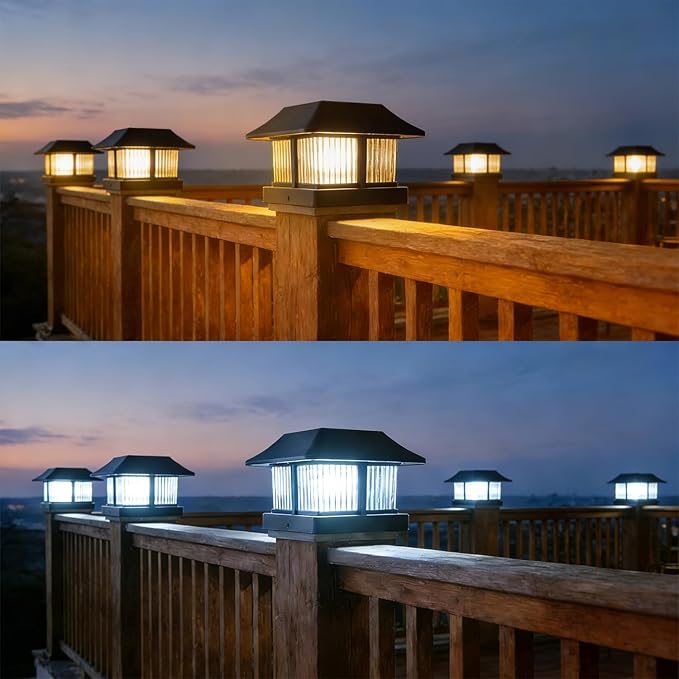 Dynaming 4x4 Solar Post Cap Lights Outdoor with 2 Color Modes, Fence Post Solar Lights Black Shell Brightness SMD LED Lantern Lamps Waterproof for Garden Deck Patio, Fit Wooden/Vinyl Posts, 12 Pack