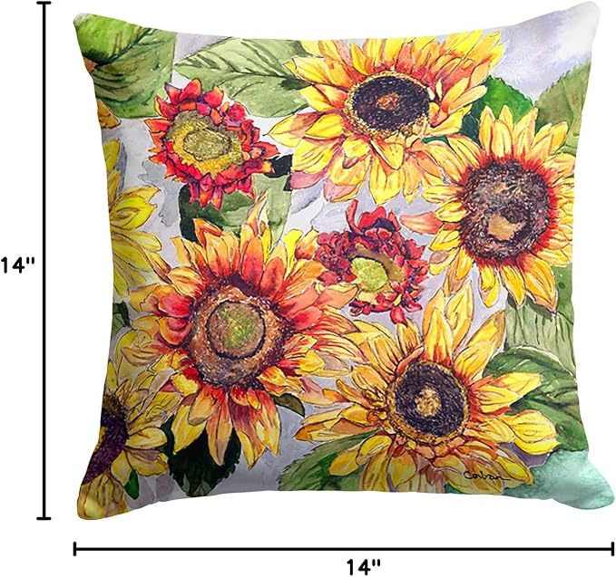 Caroline's Treasures 8766PW1414 Sunflowers Fabric Decorative Pillow Machine Washable, Indoor Outdoor Decorative Pillow for Couch, Bed or Patio, 14Hx14W