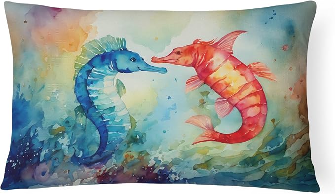 Caroline's Treasures DAC2822PW1216 Seahorses Throw Pillow Machine Washable, Indoor Outdoor Decorative Pillow for Couch, Bed or Patio, 12HX16W
