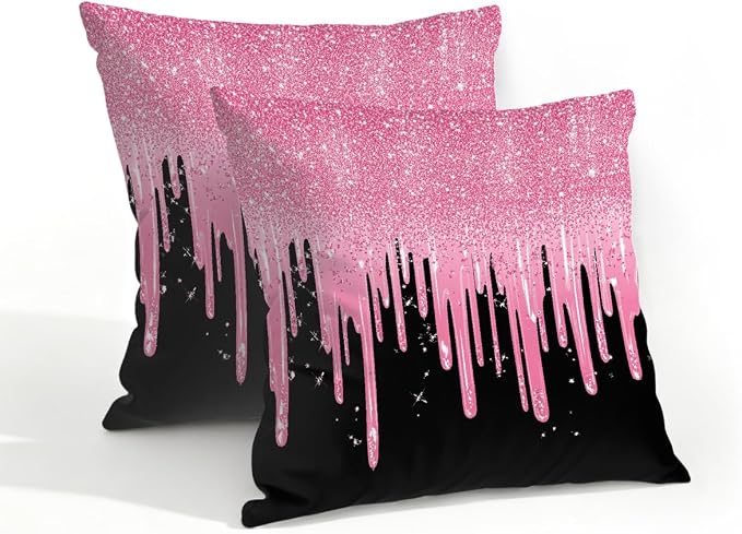 18x18 Inch Outdoor Pillow Covers Set of 2 Waterproof Throw Pillow Covers Decorative Couch Cushion Covers Pink Glitter Flow Square Pillowcases Protectors for Patio Garden Sofa