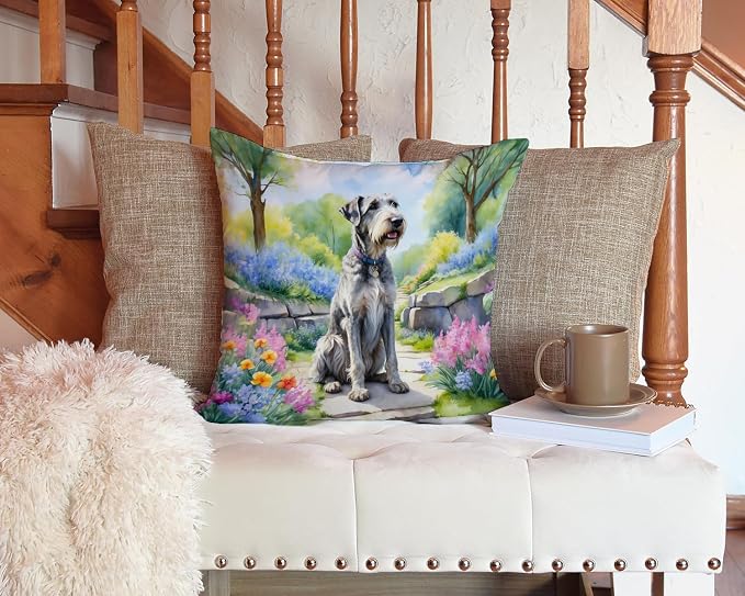 Caroline's Treasures Irish Wolfhound Spring Path Throw Pillow Machine Washable, Indoor Outdoor Decorative Pillow for Couch, Bed or Patio, 14Hx14W
