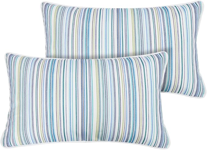 FUNHOME Outdoor Lumbar Pillow Covers 12X20 Inch, No Insert-Blue Stripe | Patio Lumbar Cases Pack of 2, Water-Repellent, Throw Pillowcase for Couch Garden Furniture
