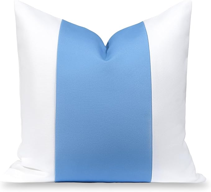 Hofdeco Premium Coastal Hampton Patio Indoor Outdoor Throw Pillow Cover Only, 20"x20" Water Repellent for Backyard, Couch, Poolside, Azure Blue Print Color Block