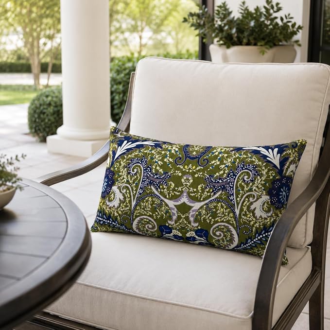 Outdoor Lumbar Pillows 12"x20" Waterproof Patio Pillows with Inserts | Set of 2 Fade Resistant Outdoor Waterproof Lumbar Pillow Decorative Garden Lumbar Cushions for Home Patio Terrace Sofa