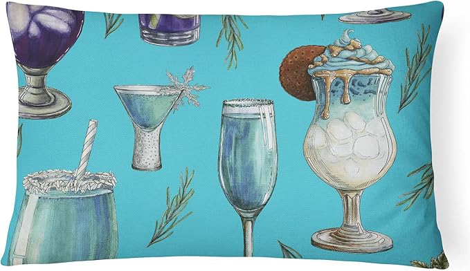 Caroline's Treasures BB5203PW1216 Drinks and Cocktails Blue Canvas Fabric Decorative Pillow Machine Washable, Indoor Outdoor Decorative Pillow for Couch, Bed or Patio, 12HX16W