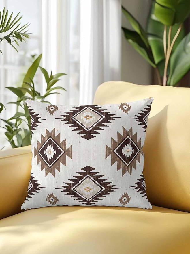 Waterproof Outdoor Pillow 1 Pack Brown Boho Aztec Decorative Throw Pillows Cover & Insert 18x18 Inch Pillowcase Southwest Tribal Style Square Pillows for Couch Sofa Bed Patio Furniture Indoor Outdoor
