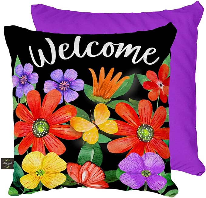 Briarwood Lane Indoor/Outdoor Pillow 17x17 Whimsy Flowers Spring Decorative for Spring Pillow