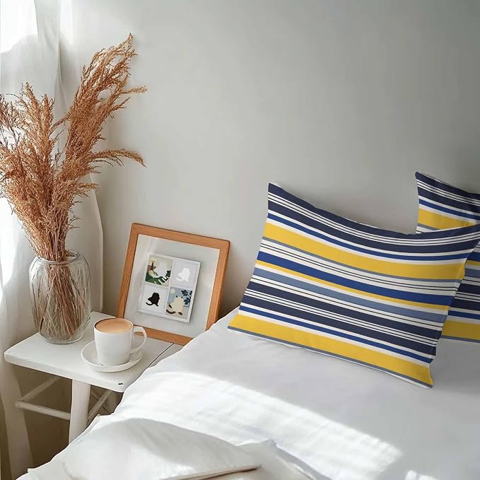 Outdoor Waterproof Throw Pillow Covers Set of 2 Yellow Stripes Lines Lumbar Pillowcases 20x12 Inches Navy Blue Classic Striped Decorative Pillows Cushion Case Patio Pillows for Couch Bed Chair Garden