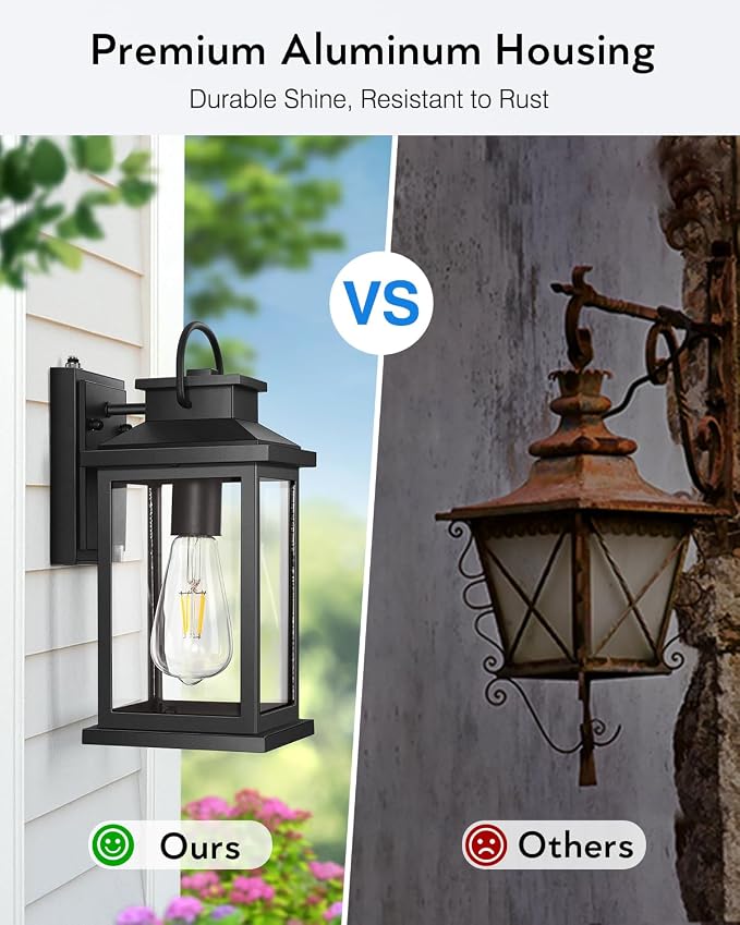 VIANIS Porch Lights, Dusk to Dawn Exterior Wall Sconce Lanterns for House | Upgraded Sensor, Anti-Rust Waterproof Outdoor Garage Lights, Modern outdoor wall lights, outdoor lights for house, E26 Socket