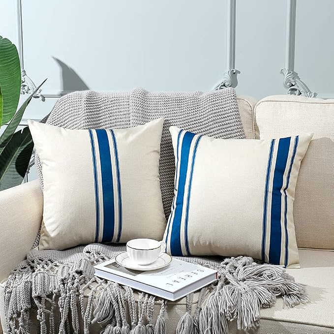 OTOSTAR Pack of 2 Outdoor Throw Pillow Covers 18x18 Inch Waterproof Decorative Pillow Covers Square Geometry Pillowcase Cushions Garden Pillows Shell for Couch Patio Furniture Tent Balcony (Navy Blue)
