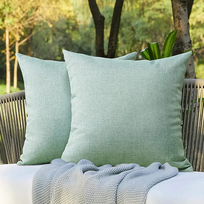 OTOSTAR Pack of 2 Decorative Outdoor Waterproof Throw Pillow Covers 18x18 Inch Garden Square Pillow Cases Outdoor Pillow Covers Cushion Case Patio Pillow Shells for Sofa Couch Tent Bench Decor (Mint)
