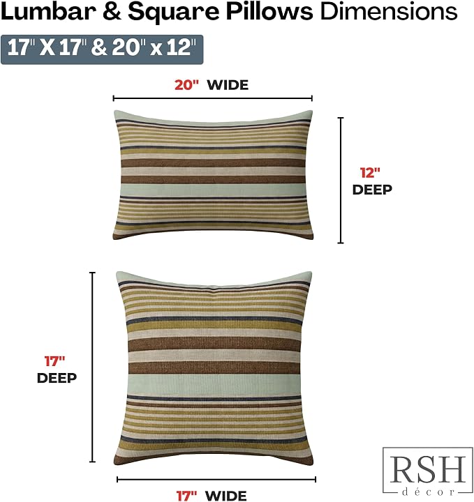 RSH DECOR: Lumbar & Square Pillows Set of 4 | 20" x 12" & 17" x 17" | Water and Fade-Resistant Performance Fabric | Outdoor Throw Pillows for Patio Furniture | Made in USA (Extend Seaglass)