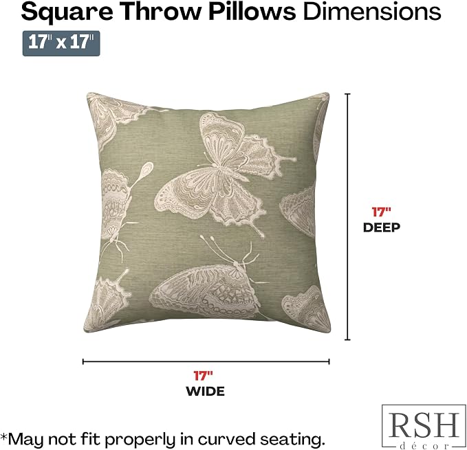 RSH DECOR: Sunbrella Square Throw Pillows Set of 2 | 17" x 17" | Water and Fade-Resistant Performance Fabric | Outdoor Pillow Covers with Down-Alternative Inserts | Made in USA (Farfalla Spring)