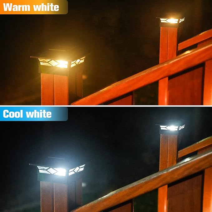 VOLISUN Solar Post Cap Lights: 6 - Pack Outdoor Deck Post Cap Lights Black for Dock Fence Waterproof 2 Color Modes,4x4/6x6 Wooden/Vinyl Posts
