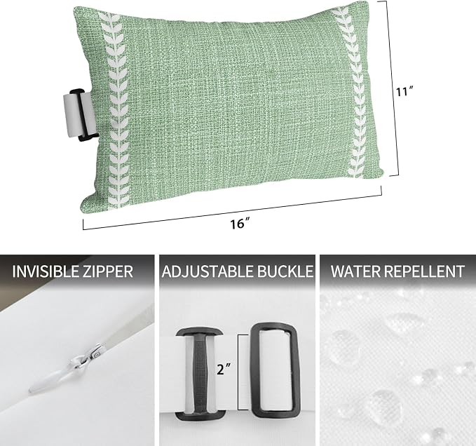 Sage Green Outdoor Lumbar Pillow 11x16 Inch, Vintage Minimalist Botanical Stripes Pattern Waterproof Throw Pillow Covers with Insert, Decorative Chair Cushions for Patio Garden Recliner