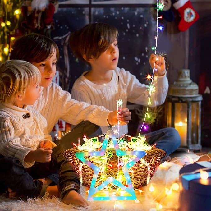Christmas String Lights 320 LED Christmas Decorations Star Waterfall Lights with 11 Modes Remote Control for Tree Wall Yard Wedding Party (Warmwhite+Multicolored)