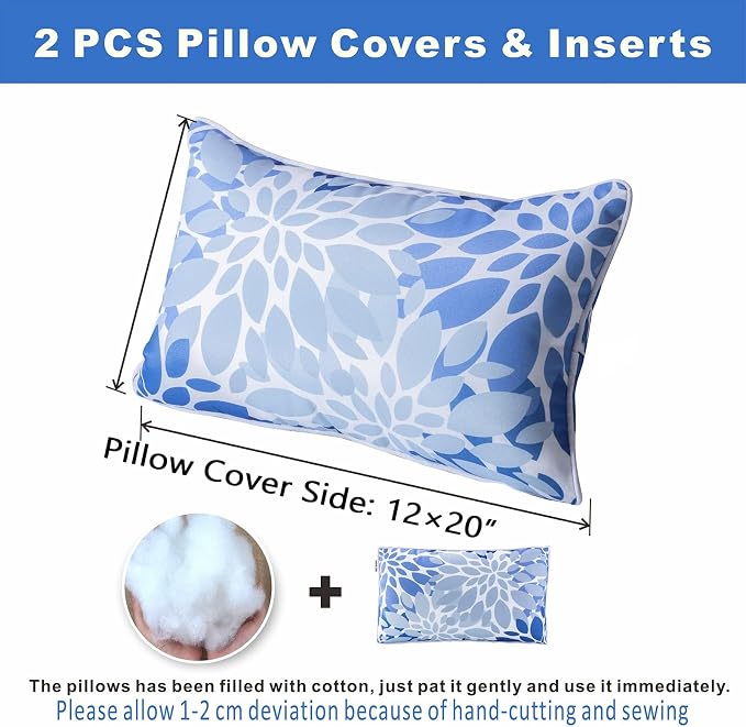 JMGBird Outdoor Throw Pillow Outdoor Pillows with Inserts Included | 12x20 Outdoor Lumbar Pillow Set of 2 Lumbar Decorative Pillow Outdoor Accent Pillows for Patio Furniture