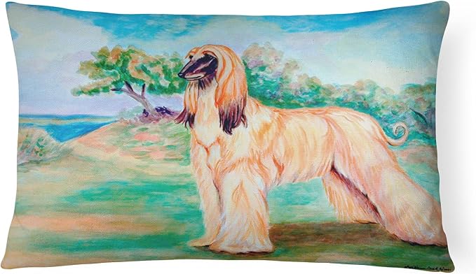 Caroline's Treasures 7138PW1216 Afghan Hound Canvas Fabric Decorative Pillow Machine Washable, Indoor Outdoor Decorative Pillow for Couch, Bed or Patio, 12HX16W