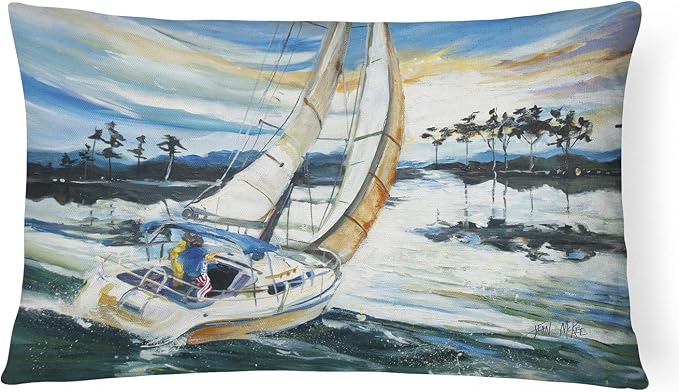 Caroline's Treasures JMK1055PW1216 Sailboats on Lake Martin Canvas Fabric Decorative Pillow Machine Washable, Indoor Outdoor Decorative Pillow for Couch, Bed or Patio, 12HX16W