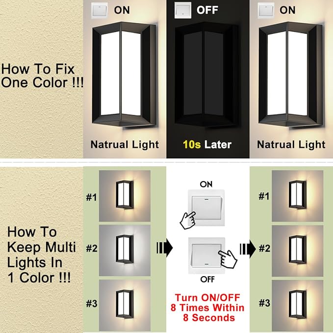 Outdoor Wall Lights,2Packs Exterior Light Fixture,LED Wall Sconce 3-Color-Changeable Wall Mounted Lamps,Matte Black Porch&Patio Light Outdoor,IP65 Waterproof for Hallway Stairs Gardens