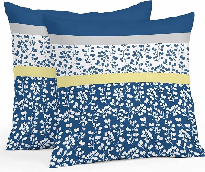Blue Yellow Outdoor Pillow Covers 24x24 Inch Throw Pillow Covers Set of 2 Waterproof Decorative Pillow Cases Botanical Floral Motifs Wildflower Striped Cushion Covers for Patio Furniture Garden Couch