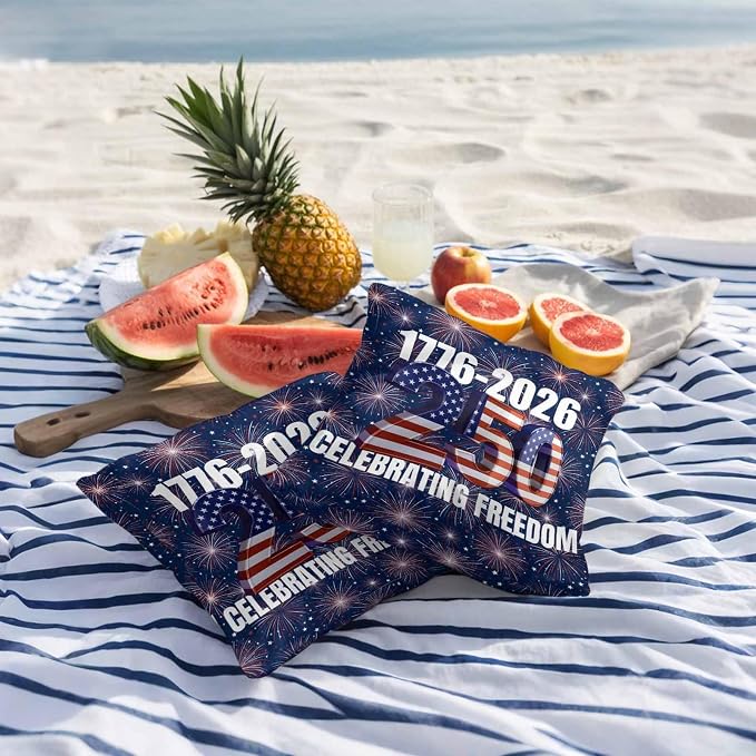 250 Anniversary USA Flag Outdoor Pillow Covers 26x26 Inch Throw Pillow Covers Set of 2 Waterproof Decorative Pillow Cases Blue American Flag 250 Fireworks Cushion Covers for Patio Furniture Garden