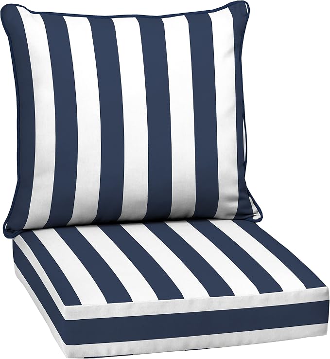 Arden Outdoor Deep Seat Cushion Set, 24x24, Blue Cabana Stripe