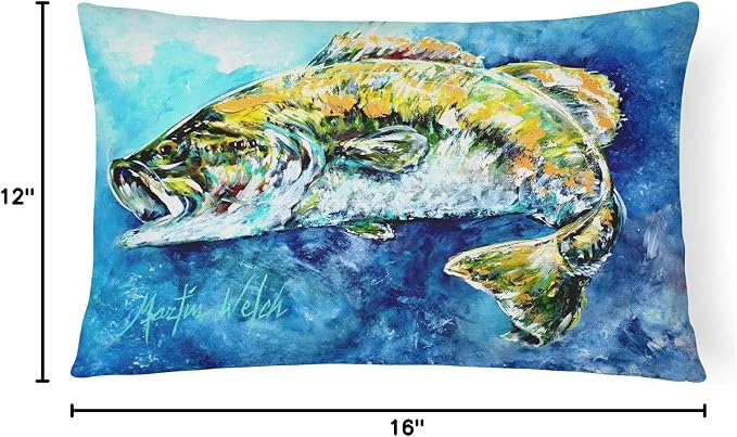 Caroline's Treasures MW1210PW1216 Bobby Bass Canvas Fabric Decorative Pillow Machine Washable, Indoor Outdoor Decorative Pillow for Couch, Bed or Patio, 12HX16W