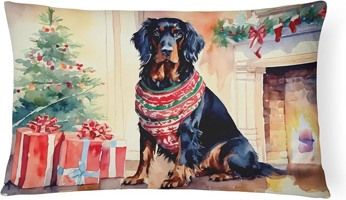 Caroline's Treasures DAC2668PW1216 Gordon Setter Cozy Christmas Throw Pillow Machine Washable, Indoor Outdoor Decorative Pillow for Couch, Bed or Patio, 12HX16W
