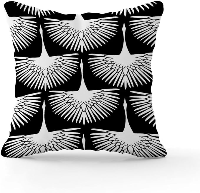 White Cranes Cushion Cases Black and White Lily Geese Flock Throw Pillow Cover Abstract Farmhouse Decor Pillow for Patio Tent Couch 16x16 in