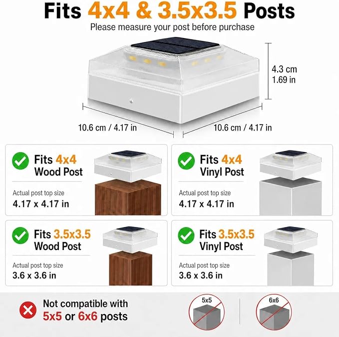 4x4 Solar Post Cap Lights Outdoor 16 Pack, 3 Color Modes/Dusk to Dawn/IP65 Waterproof, Fits 4x4 Vinyl/PVC Wood Posts Top, White LED Fence Topper Light for Deck, Backyard
