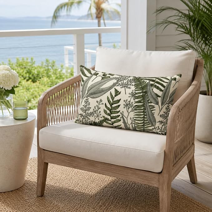 Outdoor Patio Lumbar Pillows, Pack of 2, 12"x20" | Fade Resistant Outdoor Waterproof Lumbar Pillow with Inners Decorative Garden Lumbar Cushions for Home Patio Terrace Sofa