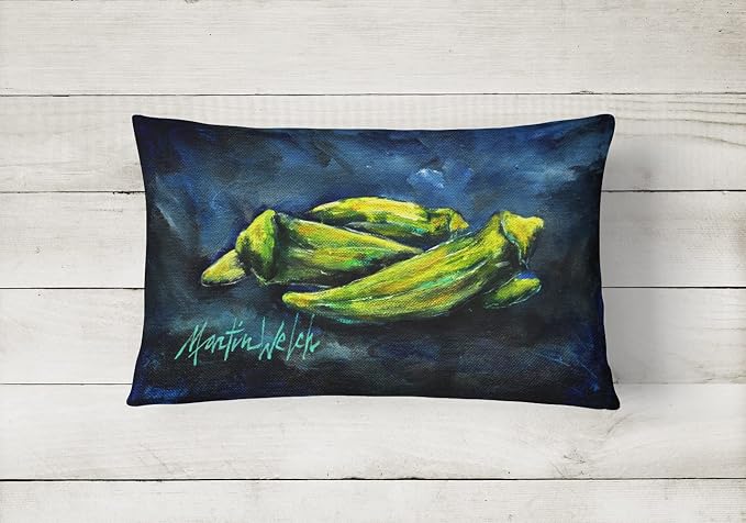 Caroline's Treasures MW1229PW1216 Okra Bleu Canvas Fabric Decorative Pillow Machine Washable, Indoor Outdoor Decorative Pillow for Couch, Bed or Patio, 12HX16W