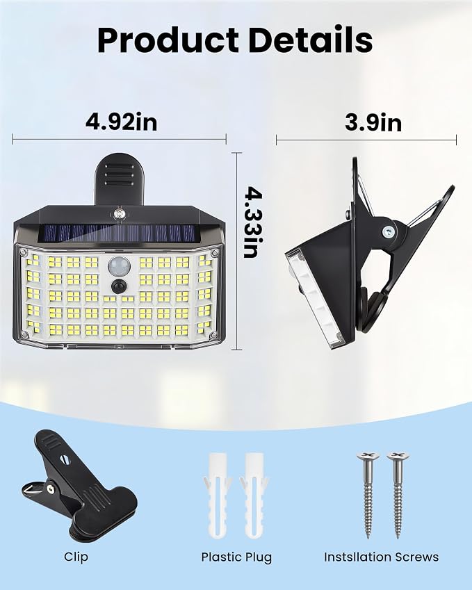 LUHLEE 176LED Clip on Solar Lights Outdoor, 600LM Solar Motion Lights Outdoor with 180° Wide Angle, IP65 Waterproof Portable Solar Fence Lights Outdoor for Fence, Gutter, Garden, Camping, Patio 6Pack