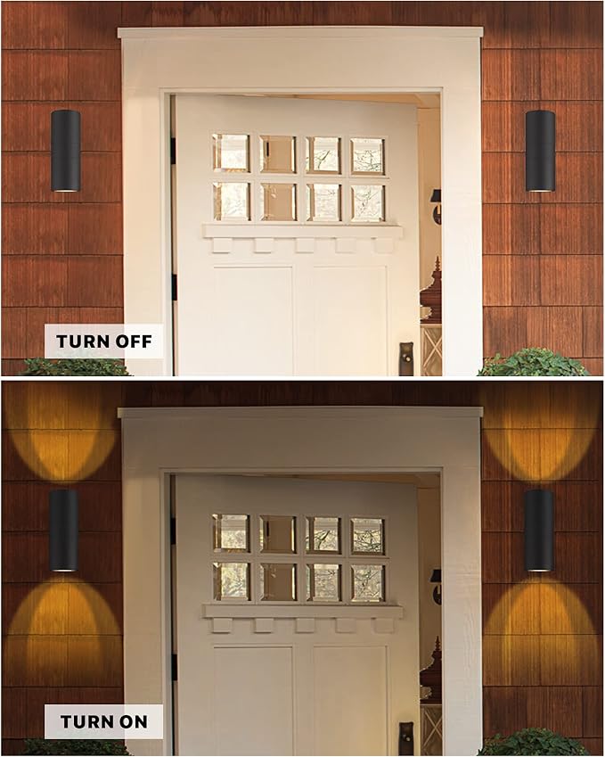 Ken & Ricky Cylinder Outdoor Wall Sconce Lights,Up and Down, Black, 2 Pack | Aluminum Waterproof Outdoor Wall light,No Glare,Exterior Lighting Fixtures,E26 Base，For Porch House Garage Front Door Patio