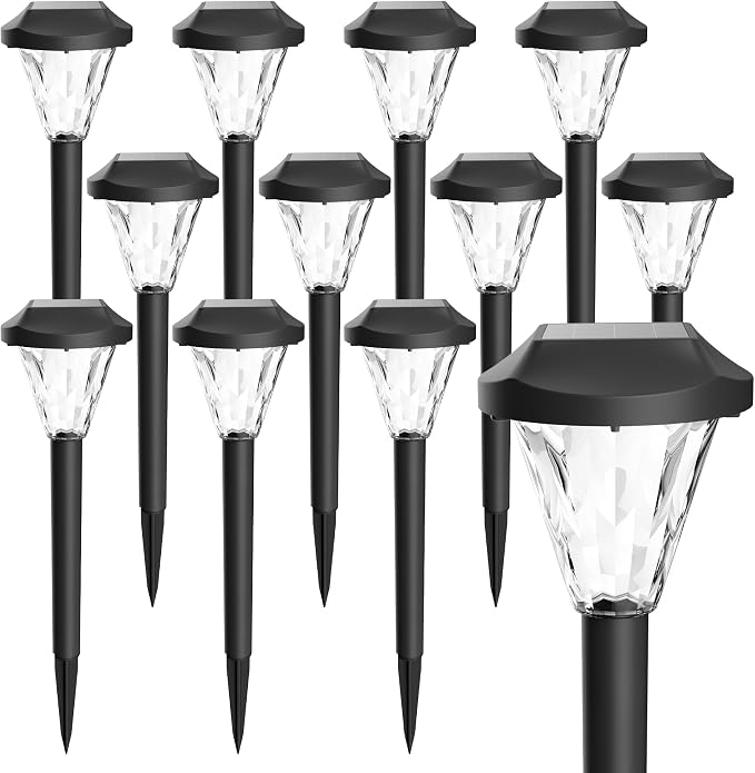 GIGALUMI 12 Pack Solar Lights Outdoor Waterproof, Solar Garden Lights | Yard Decorations Outdoor Solar Lights for Yard, Outdoor for Pathway, Patio, Garden, Driveway, Lawn, and Landscape(Cold White)