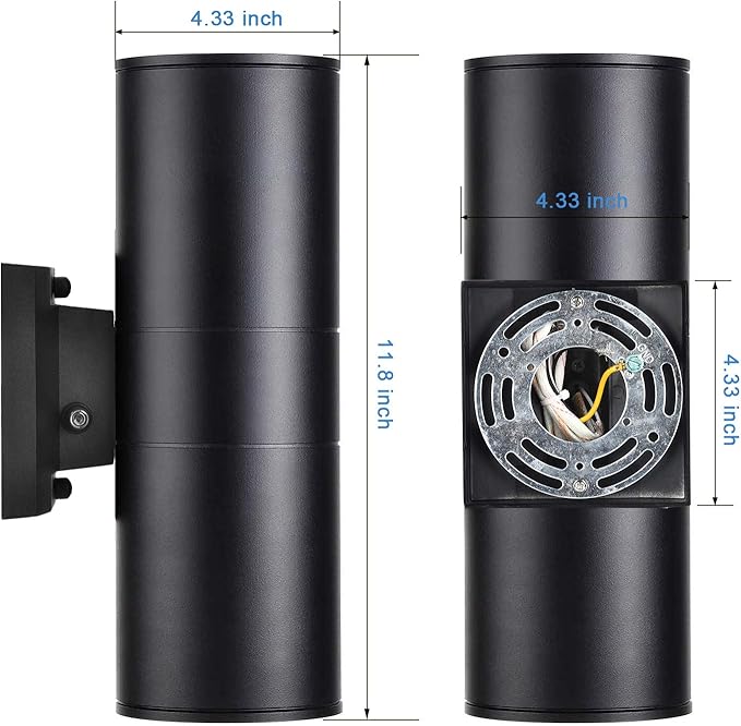 Dusk to Dawn Outdoor Lighting, Cylinder Up Down Wall Sconce | Exterior Light Fixture Outdoor Wall Lights with A19 Bulbs Included, ETL Listed Black Fixture for Garage ,Porch,Front Door